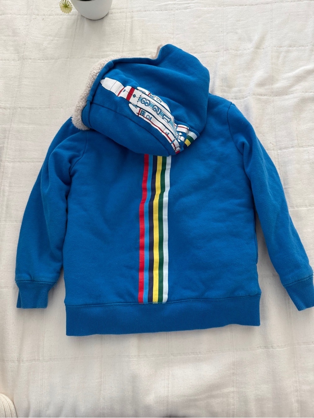 Mini Boden blue rocket ship hoodie Bright Blue Size 6-7 years